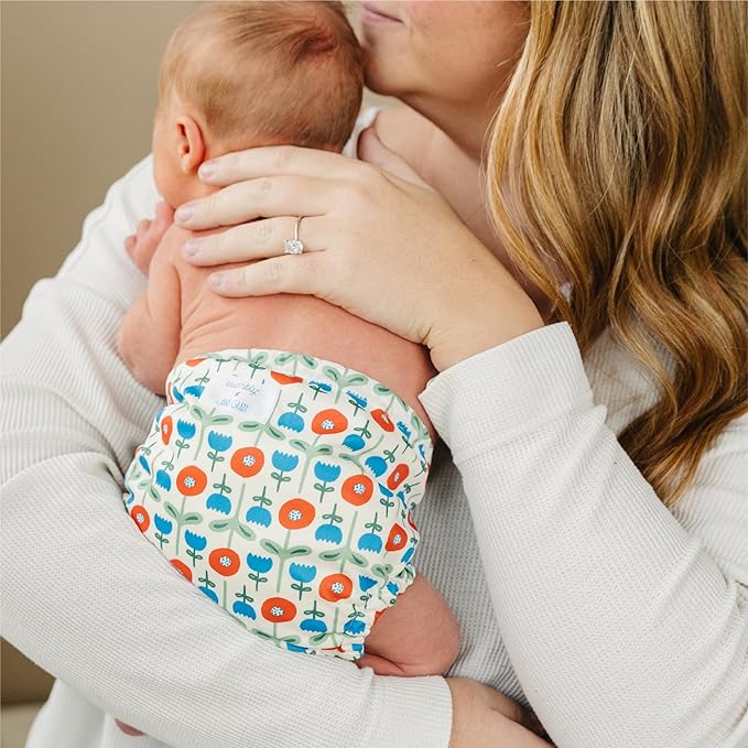 Esembly Cloth Diaper Cover - Reusable Swim Diaper, Waterproof, Breathable - Adjustable Outer Layer Over Absorbent Inner for Blowout Protection - Poppies, Size 2 (18-35lbs)