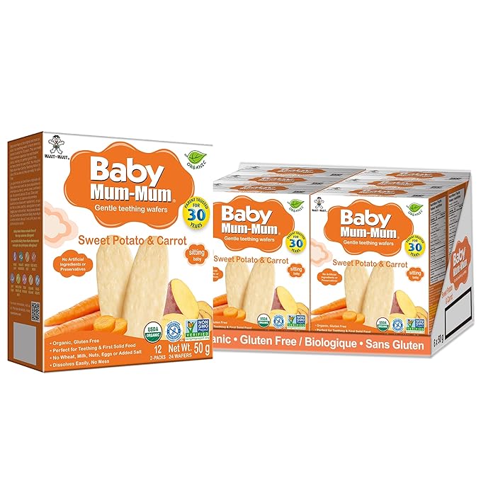 Hot-Kid Baby Mum-Mum Rice Rusks, Organic Sweet Potato & Carrot, 24 Pieces (Pack of 6)