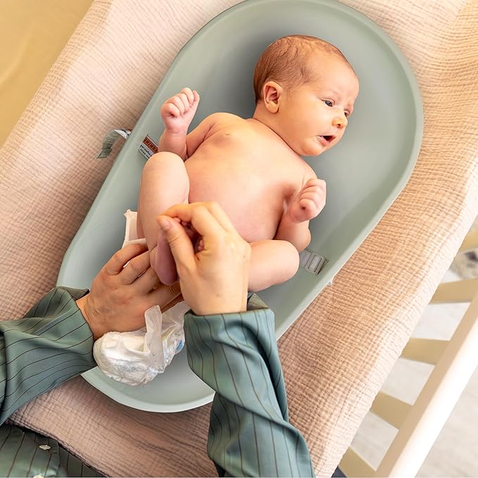 Waterproof Baby Changing Pad - Contoured Diaper Changing Station - High Safety Edges & Adjustable Belt - Easy Wipe Clean PU Foam - Non-Slip Portable Changing Mat for Nursery Dresser - SageGreen