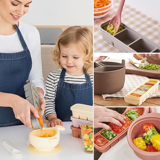 0.7 oz/12 Sections Silicone Ice Cube Freezer Tray with Lid, 100% Food-Grade Platinum Silicone,Leak Resistance & Dishwasher Safe for Baby Food Prep,Breast Milk,Purees - Korean Made, Brown