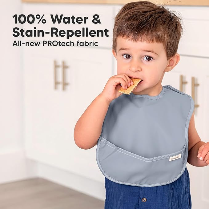 KeaBabies 3-Pack Waterproof Baby Bibs for Eating - Lightweight Toddler Feeding Bibs with Large Food Catcher, Mess Proof, Food-Grade Baby Eating Essentials, Easy to Put On & Clean (Slate)