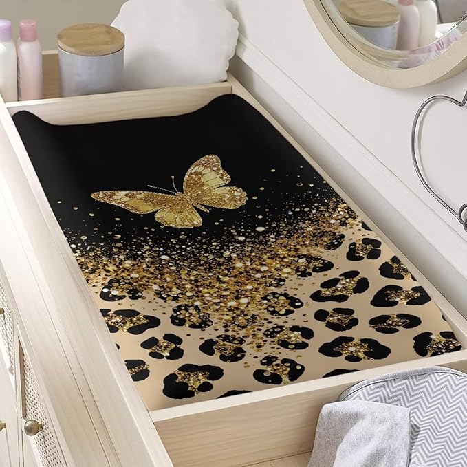 Butterfly Baby Changing Pad Cover Leopard Print Diaper Changing Pad Cover Black Changing Pad Cover Girl Home Decoration