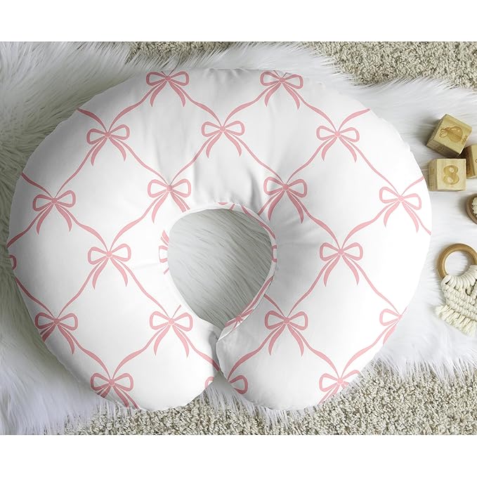 Sweet Jojo Designs Baby Nursing Pillow Cover (Pink Bows) for Girls, Infant/Newborn Nursery, Bottle Breastfeeding Slipcover, Breast Feeding Pillowcase - Pillow NOT Included (for Ballerina Collection)