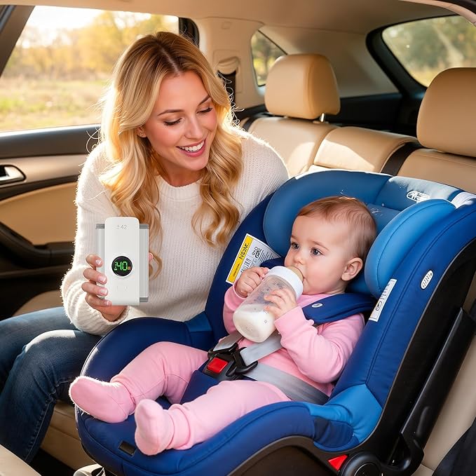 Portable Bottle Warmer with Live Display, 6-Speed Temp Control(37°C to 55°C / 98°F to 131°F), 6000mAh Battery and 360° Heating for Car, Stroller and Outdoor Use