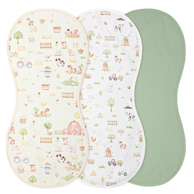 Hahafelt 3 Pcs Changing Pad Liners Fits in Peanut Shape Changing Pad Waterproof Diaper Mats Organic Cotton Peanut Mats are Warm on Baby's Back, Washable Reusable (Farm,Colorful)
