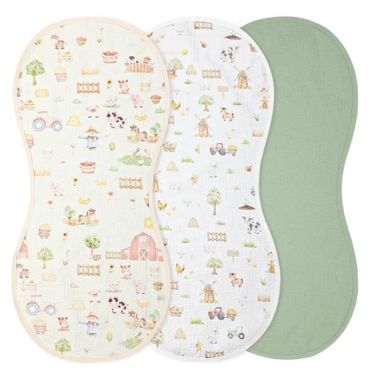 Hahafelt 3 Pcs Changing Pad Liners Fits in Peanut Shape Changing Pad Waterproof Diaper Mats Organic Cotton Peanut Mats are Warm on Baby's Back, Washable Reusable (Farm,Colorful)