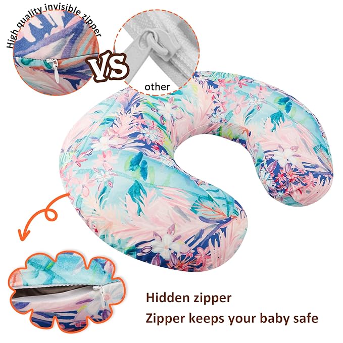 SWESEN 2 Pack Nursing Pillow Cover for Baby Girls, Breastfeeding Pillow Slipcover, Soft Stretchy Snug Fits On Infant Nursing Pillow, Machine Washable & Breathable, Floral