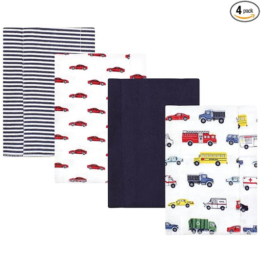 Hudson Baby Unisex Baby Cotton Flannel Burp Cloths, Going Places 4 Pack, One Size