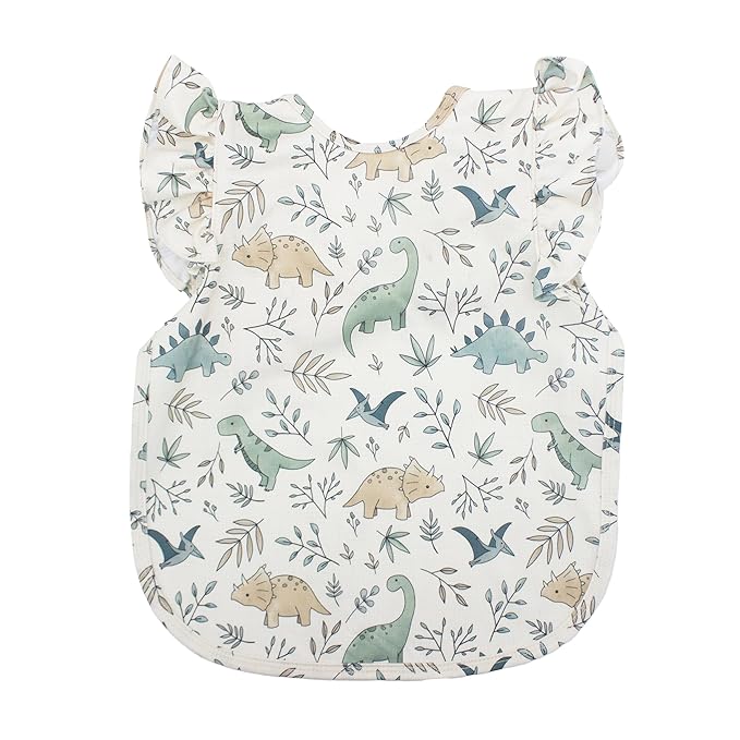 BapronBaby Flutter Foliage Dinos Bapron - No Neck Tie Safer Bib for Baby & Toddler - Soft Waterproof Stain Resistant - Machine Washable - Sz Baby/Toddler 6m-3T