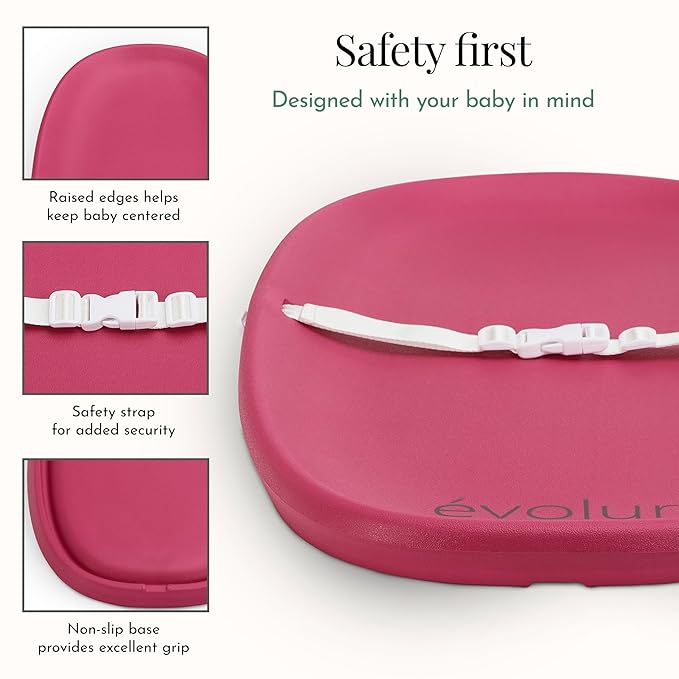 Evolur Eva Baby Changing Pad, Soft, Lightweight and Portable Changing Pad, Fits All Changing Table, Waterproof Firm Padding - Fuschia Pink