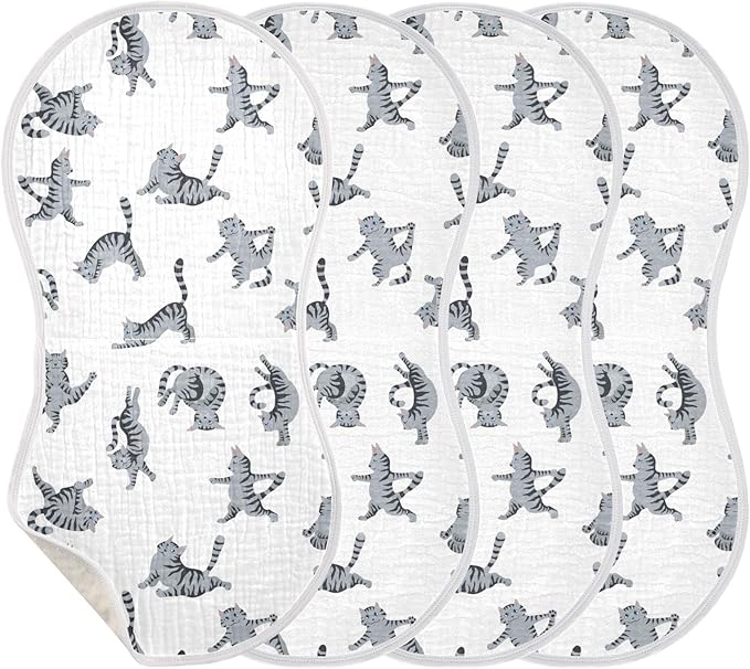 Yoga Tabby Cat Cute Kitten Muslin Burp Cloths for Baby 4 Pack Soft 100% Cotton Baby Washcloths Bibs for Boy Girl