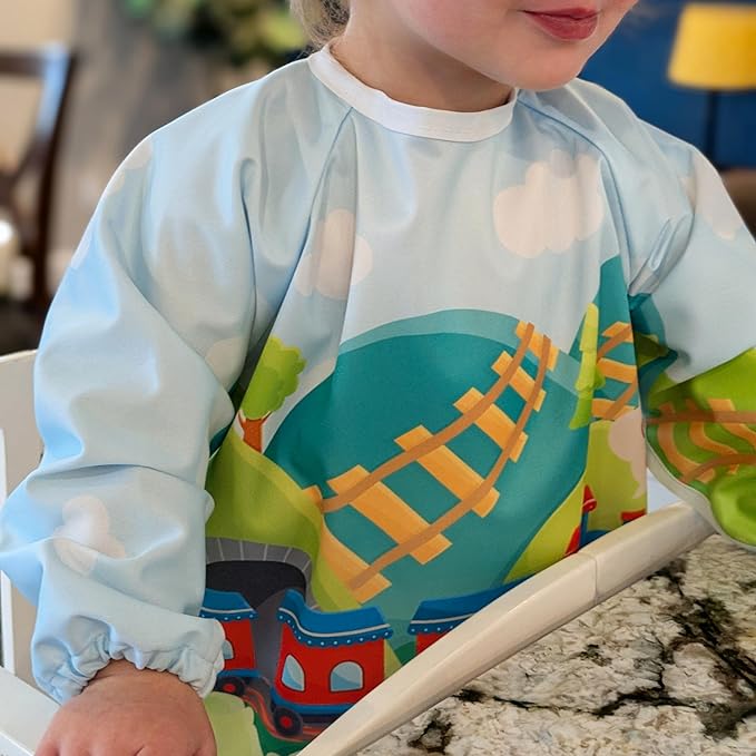 Madrona Brands Toddler Art Smock 1-3 Years | Long Sleeve Kids Waterproof Cover with Pockets | Crafts, Paint Apron, Baby Bib