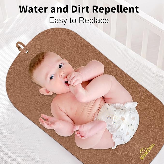 Portable Baby Diaper Changing Mat,Soft Faux Leather, Wipeable & Easy to Clean,for Home or Travel, Waterproof, with Storage Strap,Easily Put into Diaper Bag,30 x 17 in (Sage Green & Coffee)