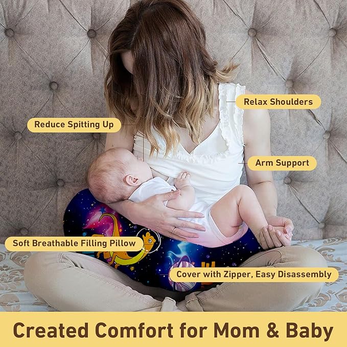 Dyoart Baby Nursing Pillow Cover-Personalized Gifts,Soft Snug Fits On Infant Boys Girls,Custom,Breathable,Feeding Position Support,Dinosaur(one Size)