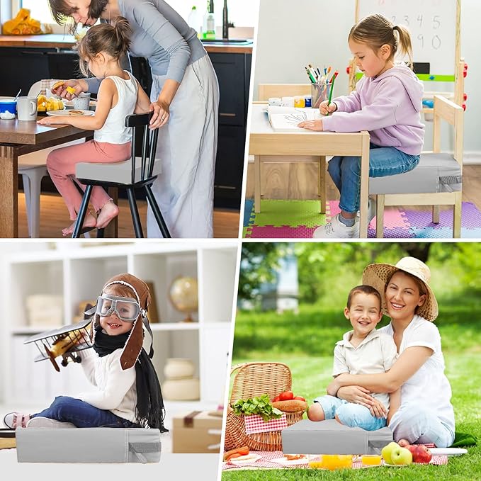 Toddler Booster Seat for Kitchen Chair Dining Table, Washable Thick Strong Support Portable Booster Chair for Toddlers Eating, Easy Cleaning Booster Seat Cushion Detachable with Adjustable Straps
