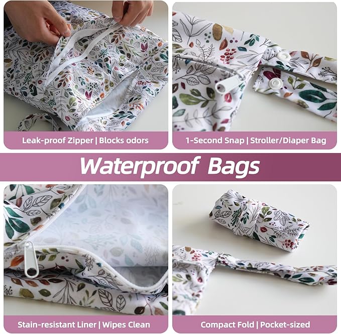 3 PCS Waterproof Wetbag, Wet Bags for Baby Cloth Diapers and Soiled Clothes, Reusable Wet Bag for Swimsuit and Towels with Double Zipper Pockets, Travel Beach Pool Essentials