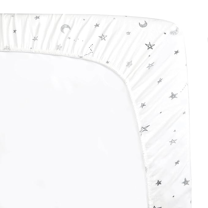 American Baby Company 2 Pack Printed 100% Cotton Knit Fitted Contoured Changing Table Pad Cover - Compatible with Mika Micky Bassinet, Gray Stars and Zigzag, for Boys and Girls