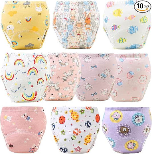 Upairy Training Pants Potty Training Underwear for Boys Girls,Toddler Potty Pants for 2T-6T,Soft Absorbent & Leak-Proof with Characters, 100% Cotton Washable (10PCS,M)