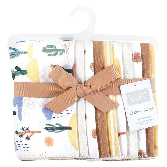 Hudson Baby Unisex Baby Flannel Burp Cloth 10pk, Fun Desert, One Size