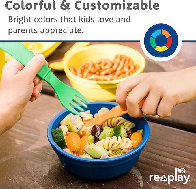 Re-Play Toddler Forks and Spoons Set - 6x6 Utensils Set for Kids - Dishwasher and Microwave Safe - Made in USA - Set of 12-5.8" x 1.2" x 0.2" - Crayon Box