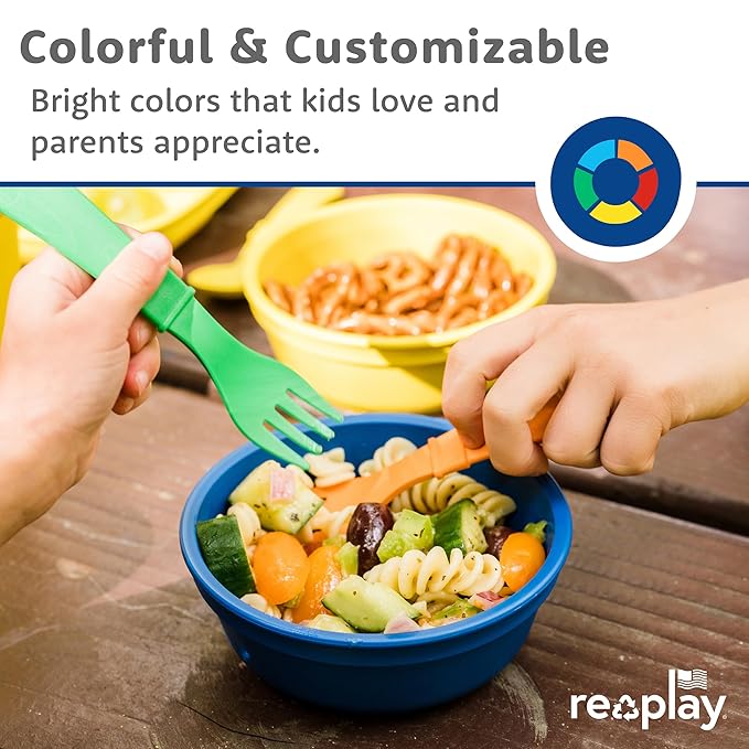 Re-Play Toddler Forks and Spoons Set - 4x4 Utensils Set for Kids - Dishwasher and Microwave Safe - Made in USA - Set of 8-5.8" x 1.2" x 0.2" - Desert Roses