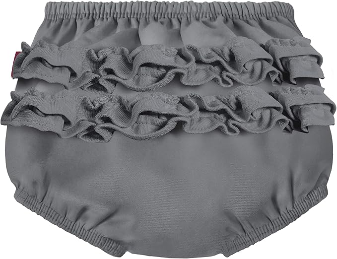 Made in USA Baby Girls Ruffle Swim Diaper Cover Reusable LeakProof for Swimming Pool Lessons Beach, Charcoal, 3-6 mons.
