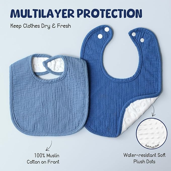 POIKSHARK 6-Pack Muslin Baby Bibs for Unisex Boys Girls, Cotton Baby Drool Bibs, Drooling and Teething Bibs for Infant