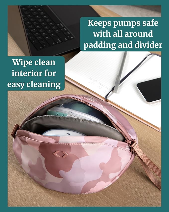 Wearable Breast Pump Bag - Fits Elvie, Willow, Momcozy and All Others - Beige Small Pump Bag with Wrist Strap – Hands-Free Pump Carrying Case and Storage for Travel