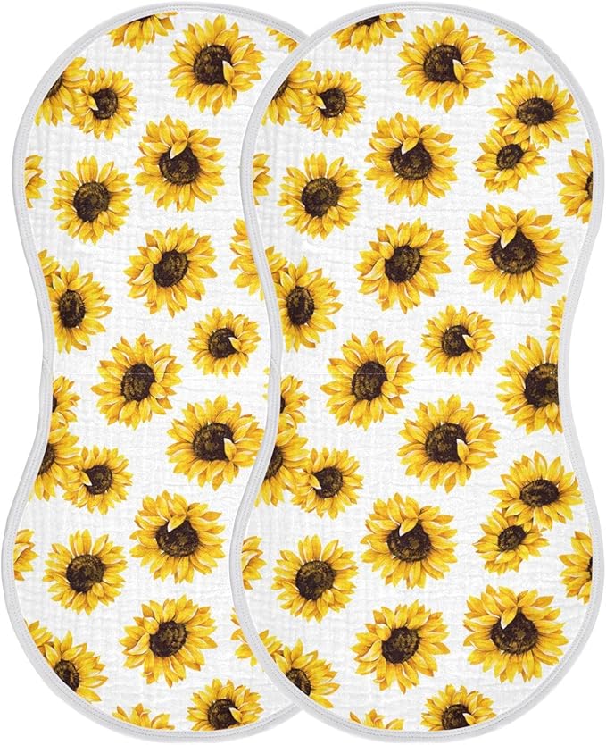 Muslin Burp Cloths for Baby Boys and Girls - 4-Pack Ultra Absorbent Sunflower Muslin Washcloths, Newborn Towel, Milk Spit Up Rags, Burp Cloth Bib for Unisex, 22 x 11 Inch
