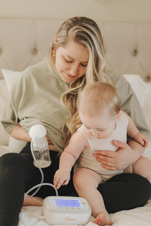Crane Deluxe Double Electric Cordless Rechargeable Breast Pump, Portable, Closed System, Overflow Protection