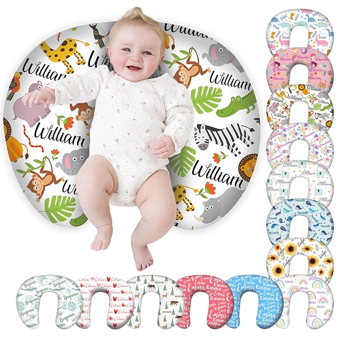 Personalized Baby Nursing Pillow Cover Custom with Name, Wildlife Animal Theme Customized Boy & Girl Gifts