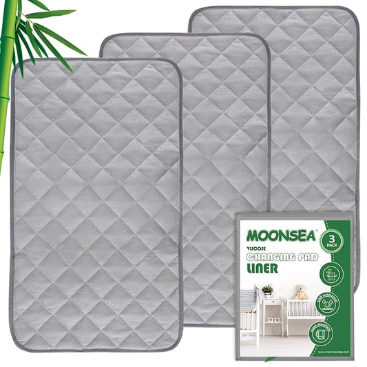 Diaper Changing Pad Liner Non-Slip, Waterproof Terry Mat, Quilted Absorbent Bassinet Liners Washable, 3 Pack 13"x 26" Reusable Portable Changing Table Pad Rectangle Grey