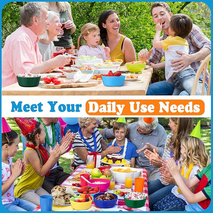Foaincore Kids Plastic Bowls 10 oz Cereal Snack Microwave Dishwasher Safe Toddler Bowls Kids Colorful Snack Children Salad Dessert Soup Supplies(18 Pcs)