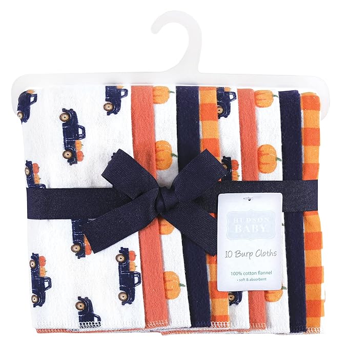 Hudson Baby Unisex Baby Cotton Flannel Burp Cloths, Pumpkin Truck, One Size