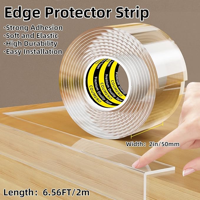 Clear Edge Protector & Corner Guards, 2in（W x 6.6FT(L),Baby Proof Corner Protectors for Furniture Table Bumper for Baby Safety, Sharp Edge Protector for Drawers, Tables, Cabinets