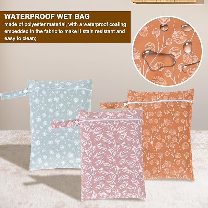 3Pcs Wet Dry Bags Storage Bag, Wet Dry Bag for Baby Cloth Diapers &Breast Pump Parts, Waterproof Reusable Wet Bag, Zipper Closure Wet Bags with Handle, Portable Bags for Swimsuits Diapers Beach Pool