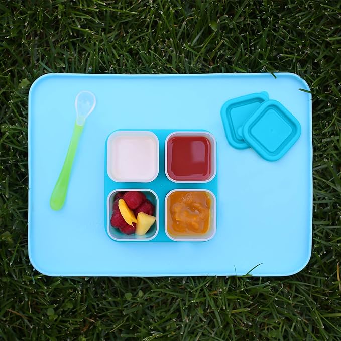 green sprouts Fresh Baby Food Unbreakable Cubes (4oz/4pk) | Store, carry, & serve homemade baby food | Lid provides leak-proof seal, Made from safer plastic, Embossed with measurements