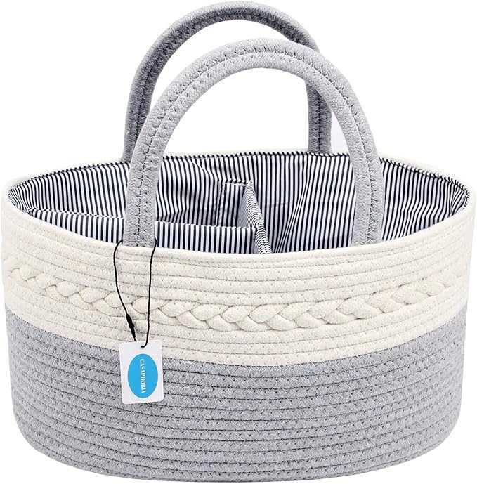 Casaphoria Caddy Organizer - Cotton Rope Basket with Removable Inserts, Soft Storage Caddy for Gifts, Cream and Gray
