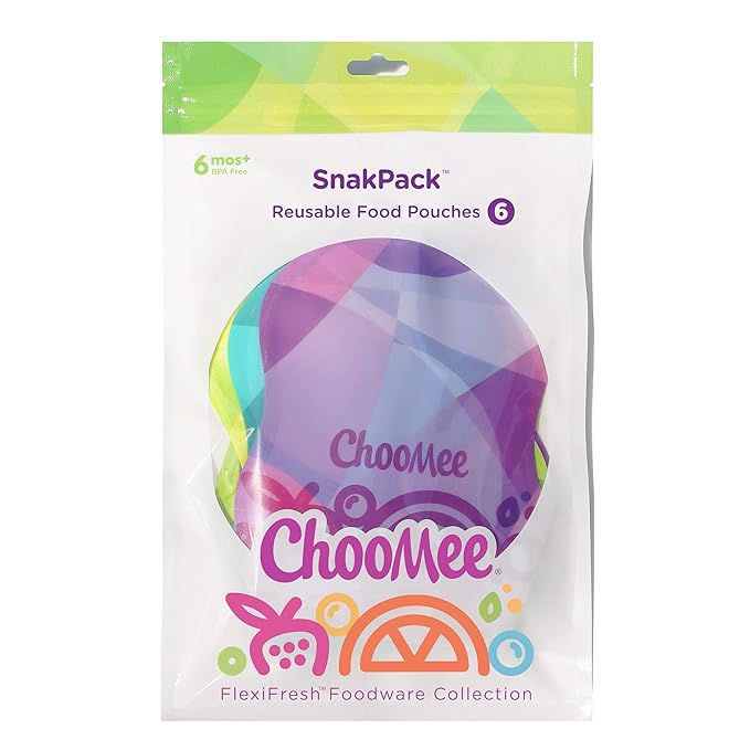 ChooMee Smoothie Project by Weelicious + SnakPack Reusable Food Pouches - New! | 6 CT, 8 oz | TropiColor Design, Ideal for Purees, Smoothie Blends and Baby Food