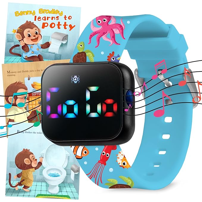 Potty Training Watch for Kids V2 – A Water Resistant Toilet Reminder Device for Boys & Girls to Train Your Toddler with Fun/Musical & Vibration Interval Reminder with Potty Training eBook (Ocean)