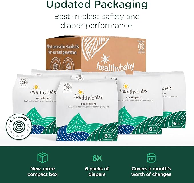 Our Diapers | The First EWG Verified & Microbiome-Friendly Diaper | Size 6 (32+ lbs) 108 Count | 12-Hour Leak Protection | Made with Organic Cotton & Plant-Derived Materials | Totally Chlorine Free