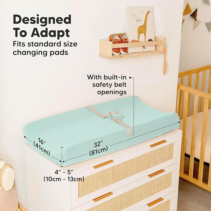 2-Pack Baby Changing Pad Cover for Girl, Boy - 34x18 Soft Viscose Derived from Bamboo Baby Diaper Changing Table Pad Cover Sheets, Neutral, Snug Fit Nursery Diaper Change Sheets (Pastel)