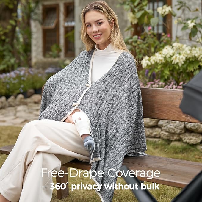 Momcozy Knit Nursing Cover – Soft & Cozy Full Coverage Nursing Shawl for Breastfeeding and Pumping, Versatile Fall/Winter