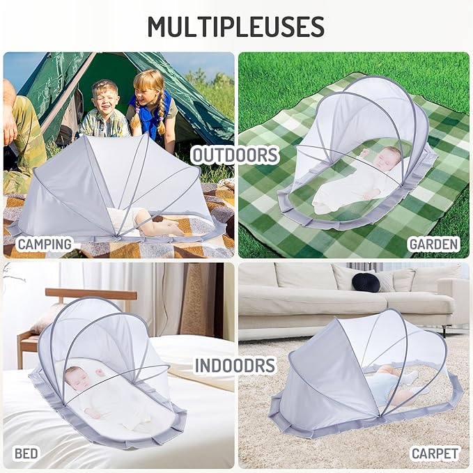 Folding Crib Net Mosquito Net for Baby – Kids Mosquito Netting Mesh Crib Canopy, Crib Blackout Cover with Shade Cover for Toddler Sleeping Outdoors, Travel Portable Baby Bed Tent, Grey, 36x22inch
