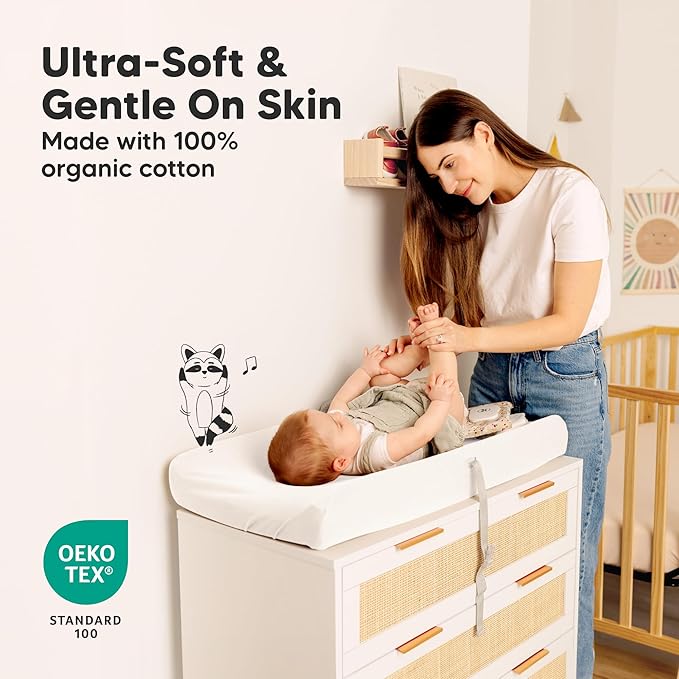 2-Pack Organic Changing Pad Covers for Girl, Boy, Neutral - 100% Cotton Changing Table Pad Cover,Soft Baby Nursery Diaper Changing Pad Sheets,Contour Changing Pads Liners,Change Pad Cover (Soft White)