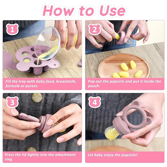 Baby Teething Relief teether, Breast Milk Popsicle Mold for purees .Silicone Baby Fruit Food Feeder for Safe Infant Self Feeding, BPA Freefor 3 Month+ (Dusty Lilac)