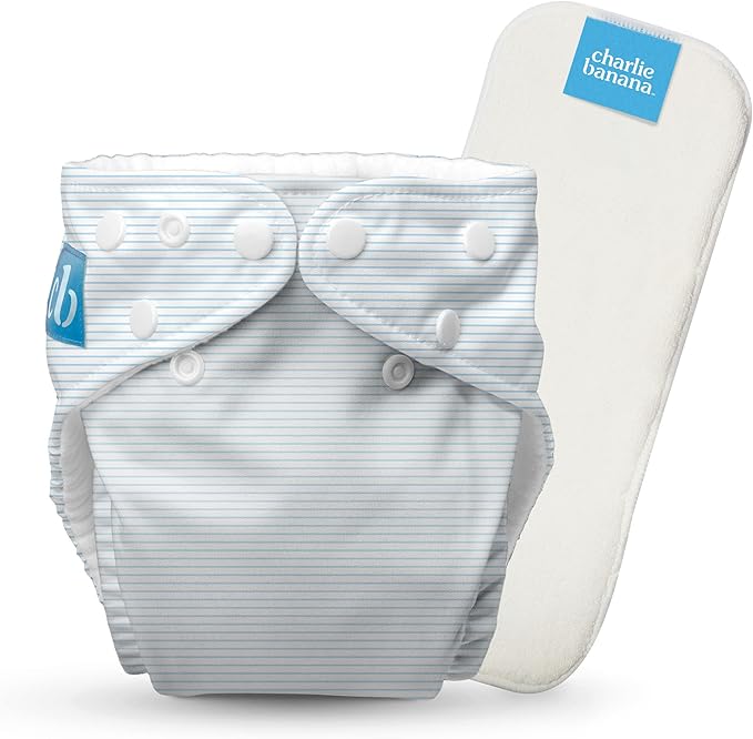 Charlie Banana Cloth Diapers, Reusable, Washable, Adjustable One Size Diaper, for Babies and Toddlers, with Absorbent Insert - Pencil Stripes Blue, 1 Pack