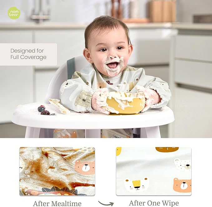 Waterproof Smock Baby Bibs for Eating (Boy or Girl 6-24 Months) - Toddler Long Sleeve Bib for Baby Led Weaning