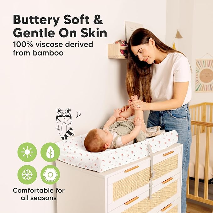 2-Pack Baby Changing Pad Cover for Girl, Boy - 34x18 Soft Viscose Derived from Bamboo Baby Diaper Changing Table Pad Cover Sheets, Neutral, Snug Fit Nursery Diaper Change Sheets (Butterflies)