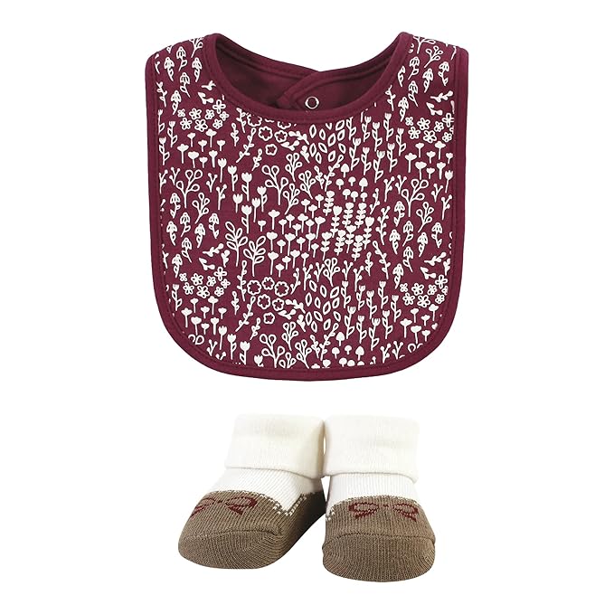 Hudson Baby Unisex Baby Cotton Bib and Sock Set, Little Love Flowers, One Size